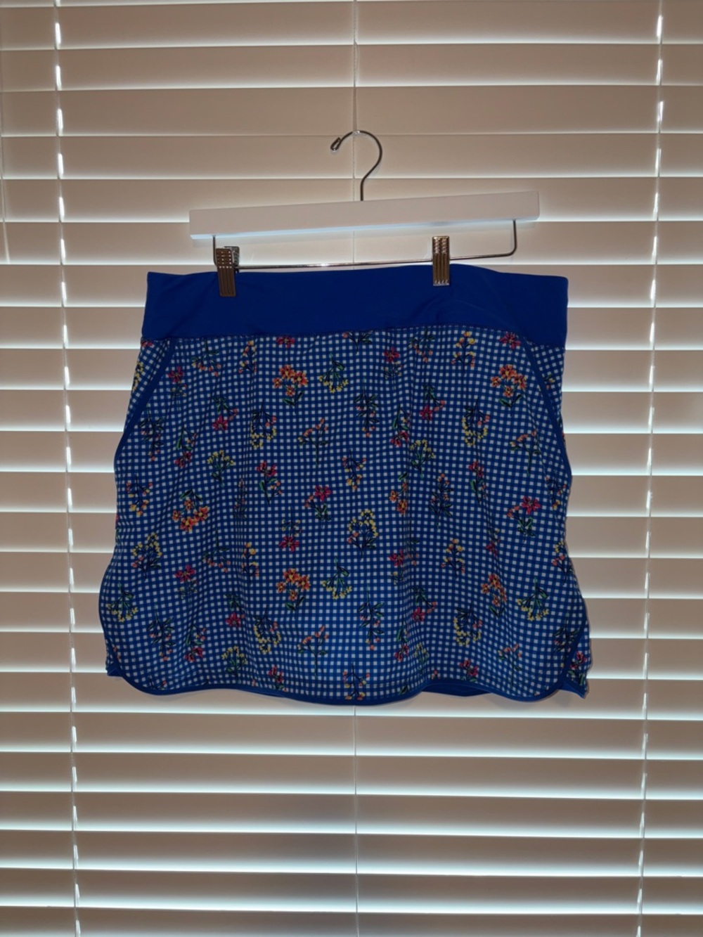 Lands' End Blue Gingham Floral Mini Skirt